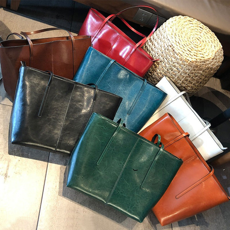 Genuine Leather Vintage Slit Tote Bag With Top Handle