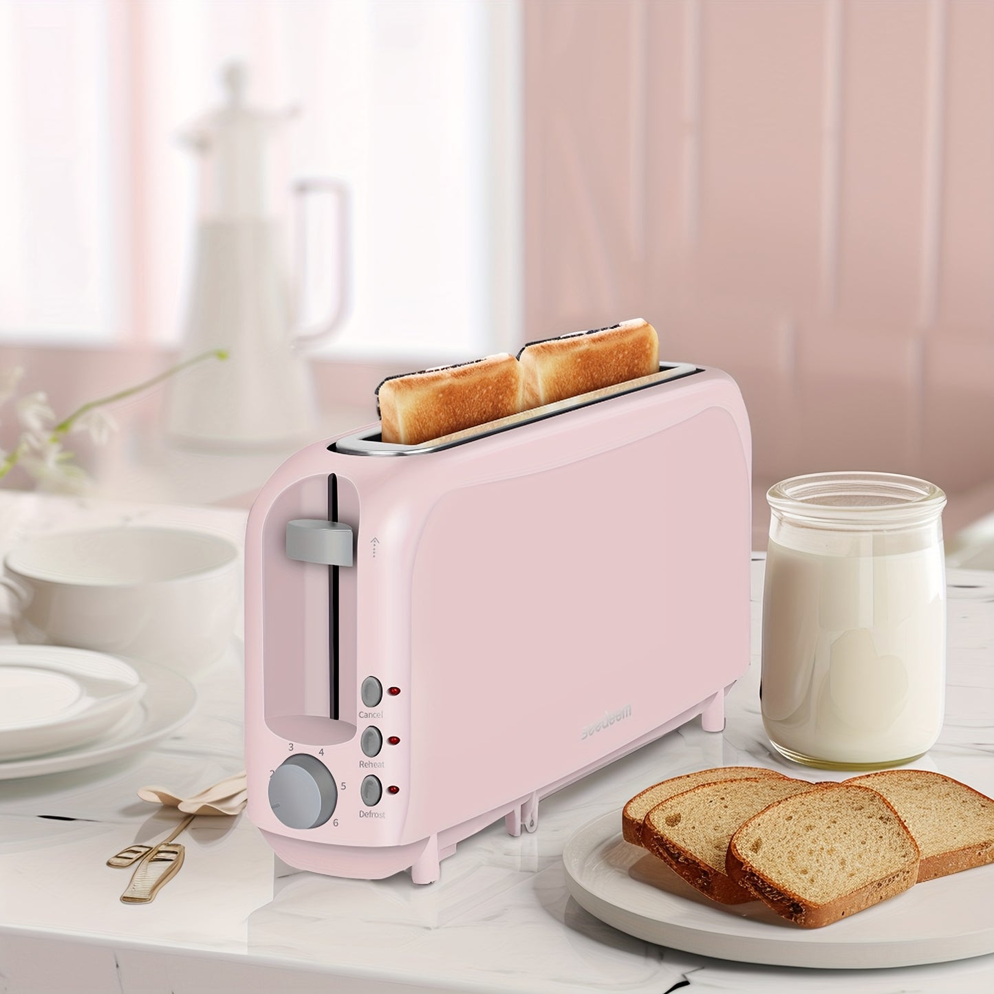 Slim 2-Slice Toaster With 6 Shade Settings Defrost Reheat Cancel Removable Crumb Tray And Compact Design
