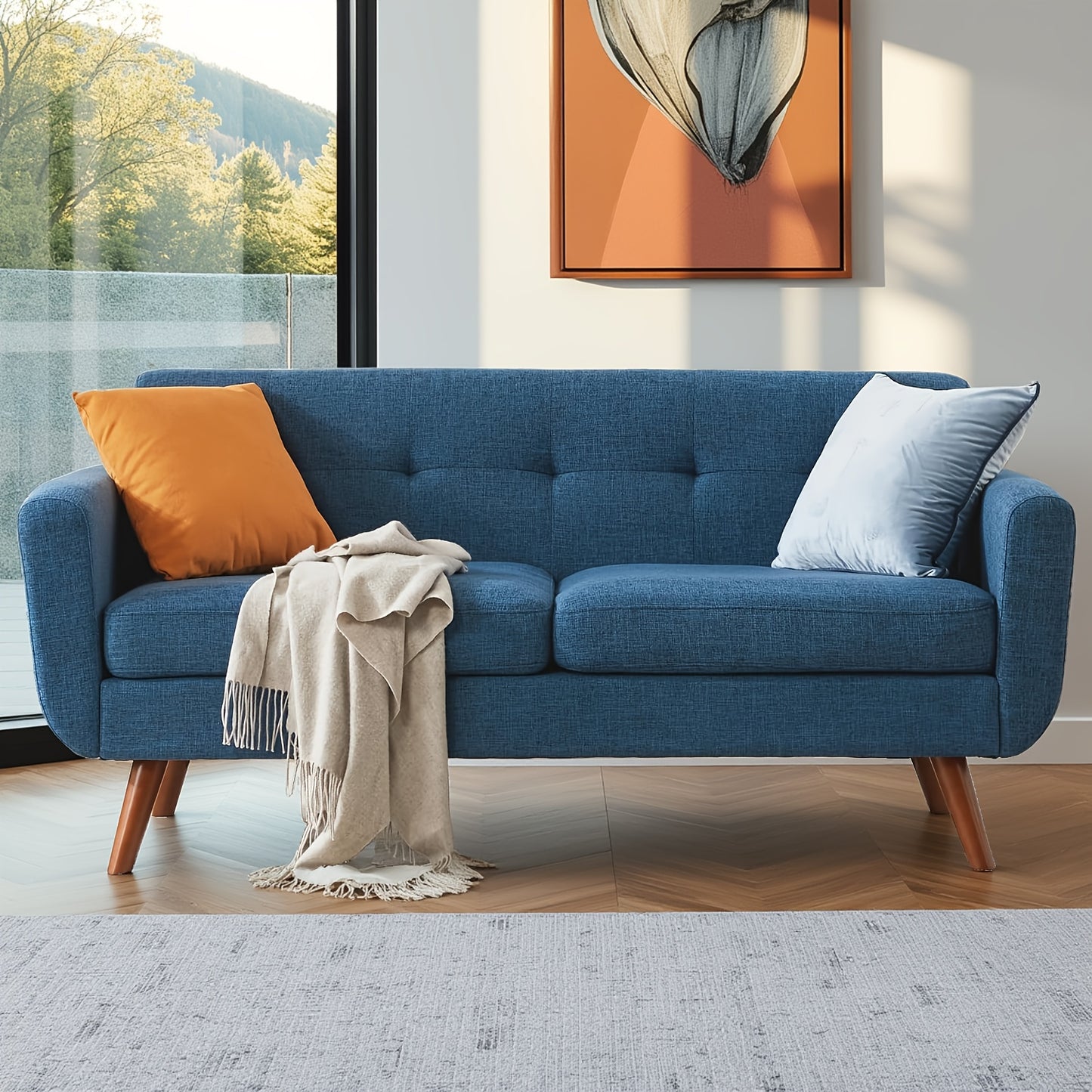 KINGFUN Mid-Century Modern Loveseat Sofa With Button-Tufted Back And Solid Hardwood Frame For Living Room And Office