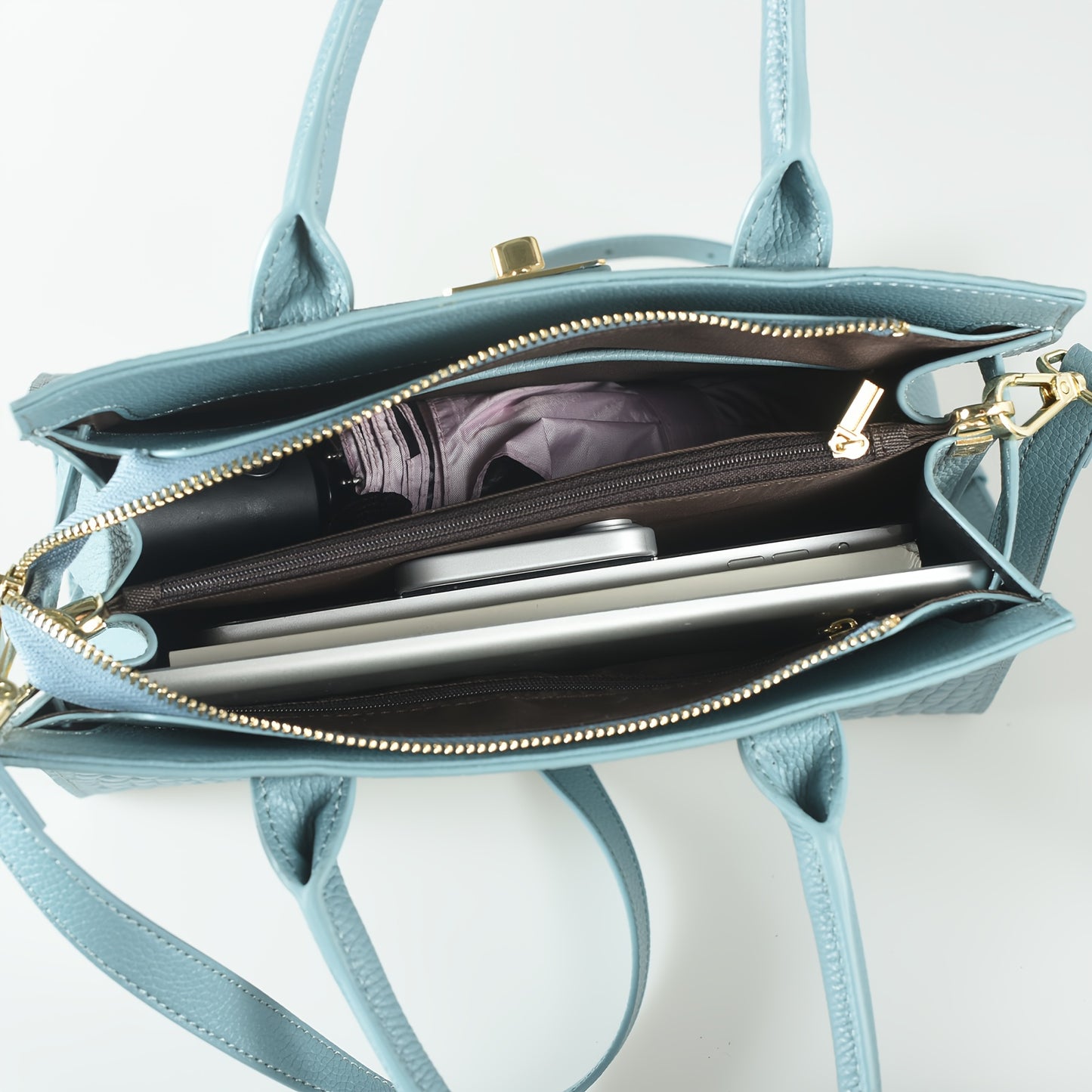 Crocodile-Texture Leather Handbag With Detachable Strap And Zipper