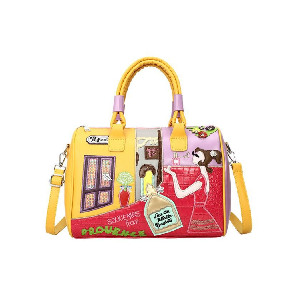 Boho Chic Boston Bag With Embroidery Patchwork Crossbody