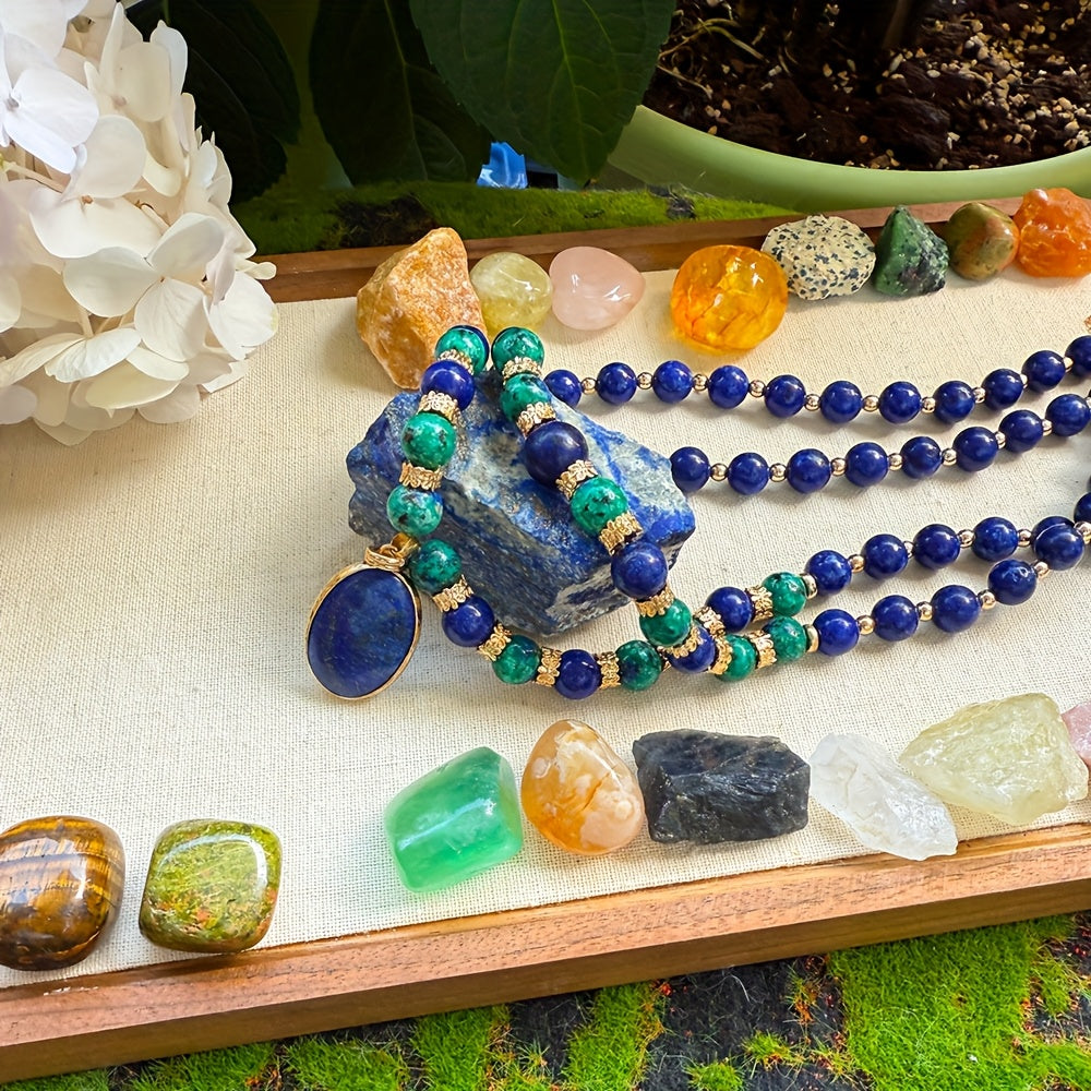 Lapis Lazuli Double Layer Necklace Boho Jewelry