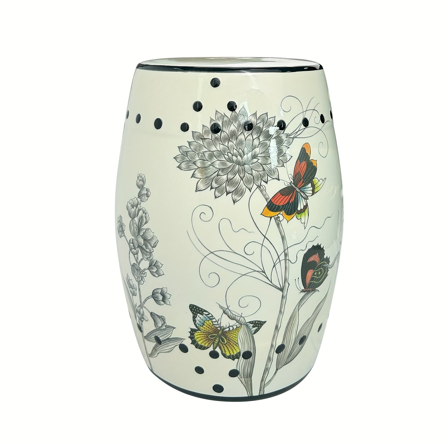 Ceramic Drum Stool Asian Classical Style Ornate Bird Blossom