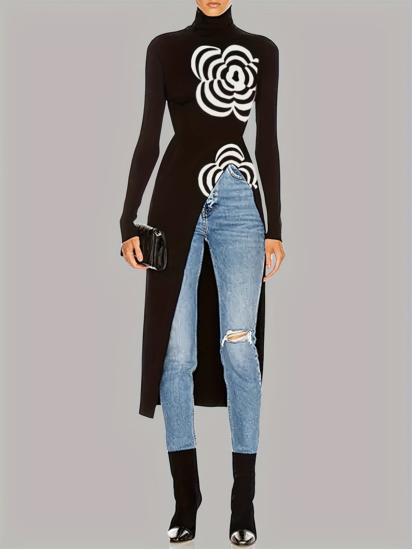 Elegant Slim Fit Asymmetrical Turtleneck Sweater With Long Sleeves