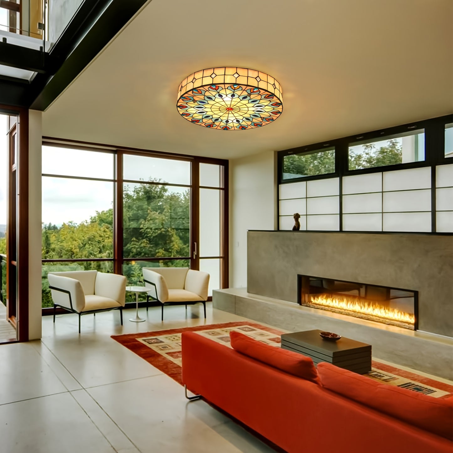 Rustic Style Flush Mount Ceiling Light Chandelier Fixture With E26 Base Handcrafted Multicolor Indoor Use