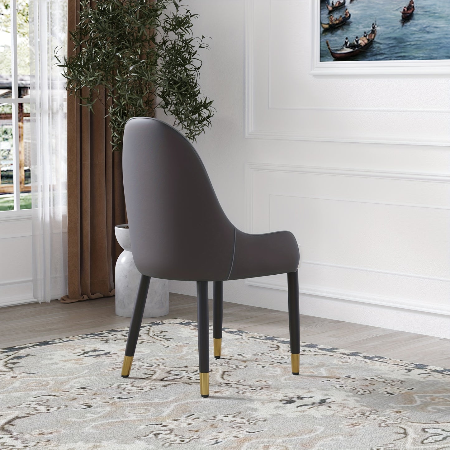 Upholstered Faux Leather Dining Chairs Set of 2 with Golden Metal Frame and Backrest for Living Room and Dining Room