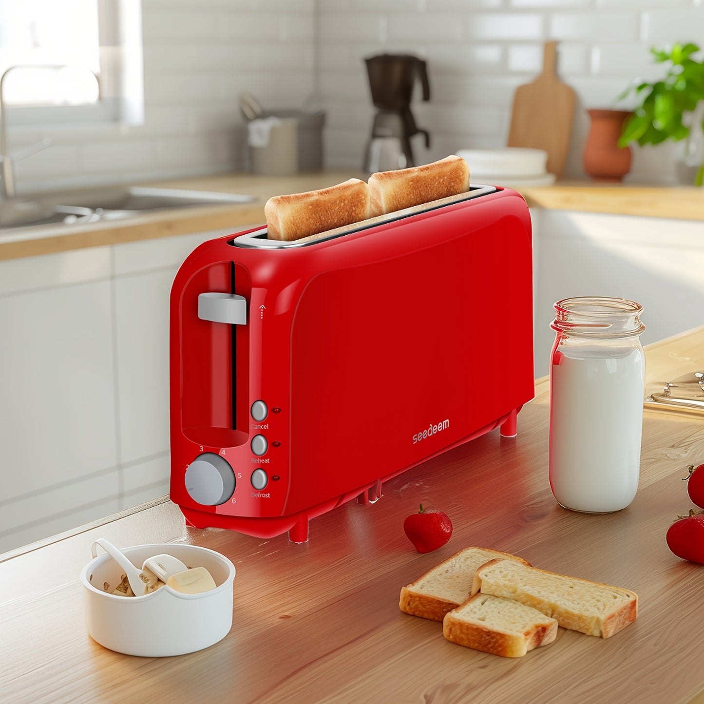 Slim 2-Slice Toaster With 6 Shade Settings Defrost Reheat Cancel Removable Crumb Tray And Compact Design