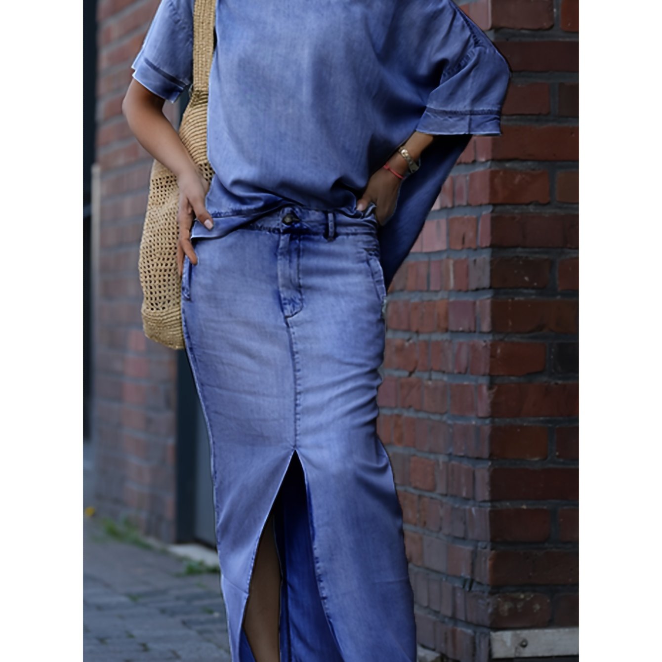 Denim Off-Shoulder Skirt Two-Piece Set For Spring Summer
