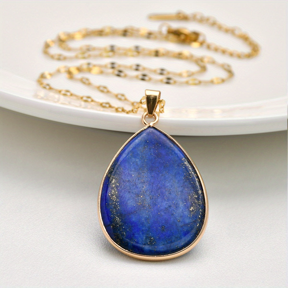Bohemian Vintage Lapis Lazuli Water Drop Pendant Necklace