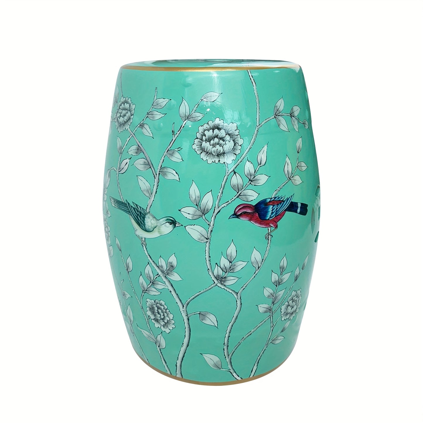 Ceramic Drum Stool Asian Classical Style Ornate Bird Blossom