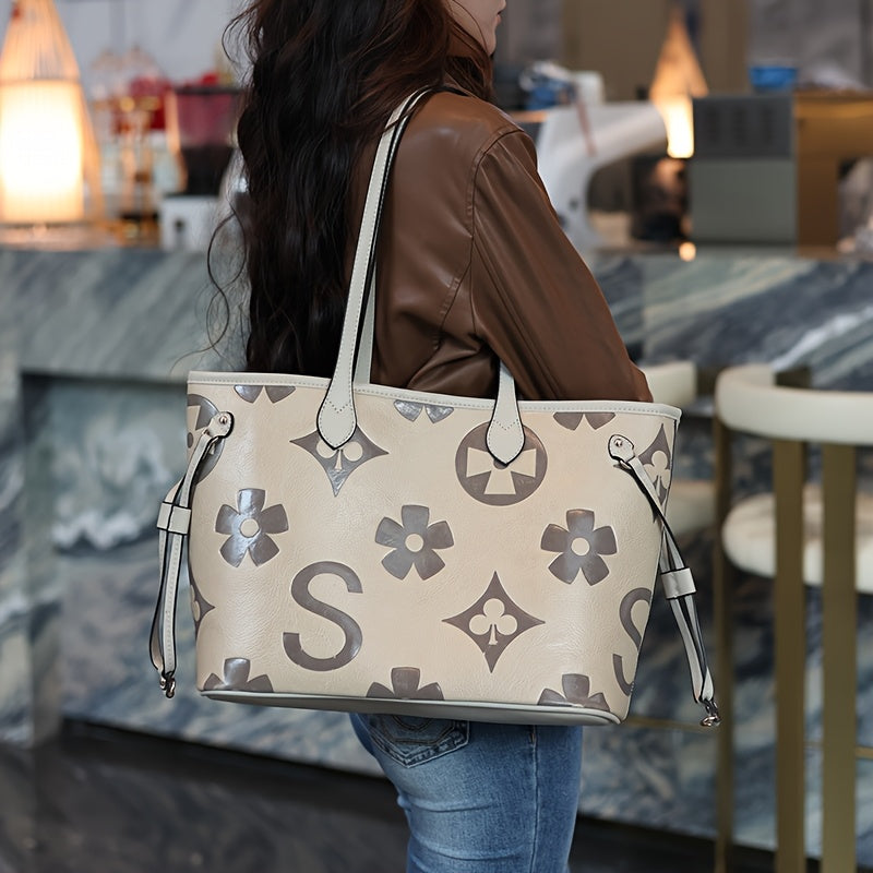 Monogram Tote Bag For Women In Faux Leather With Buckle