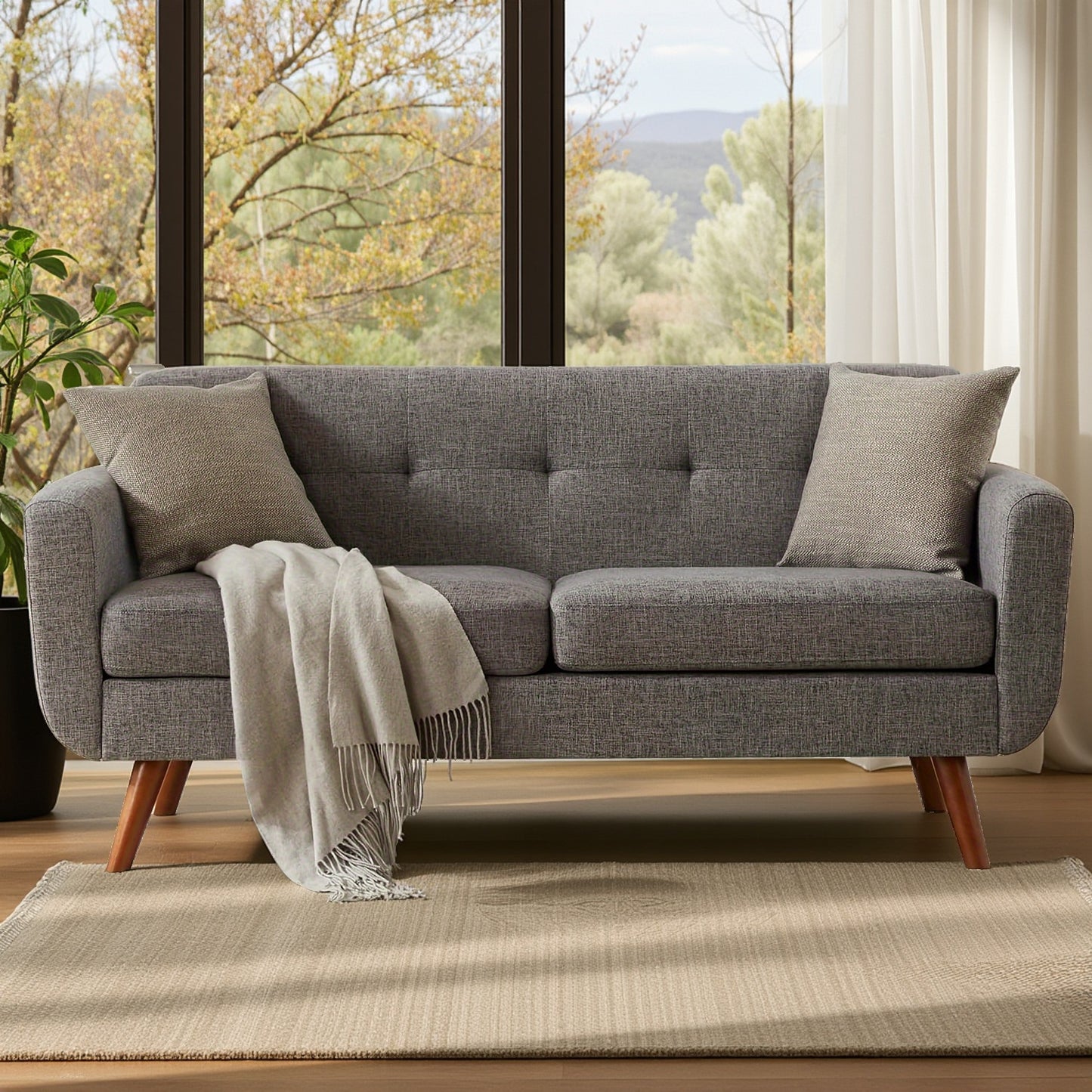 KINGFUN Mid-Century Modern Loveseat Sofa With Button-Tufted Back And Solid Hardwood Frame For Living Room And Office