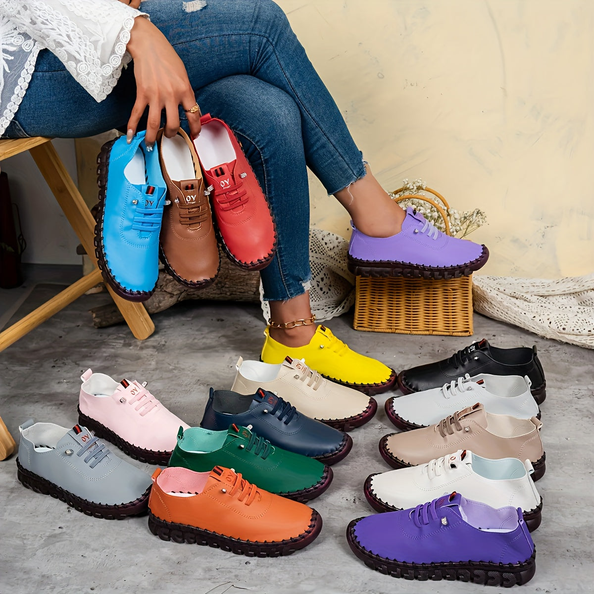 CEDUOOUO All Season Casual Sneakers For Women Round Toe PU