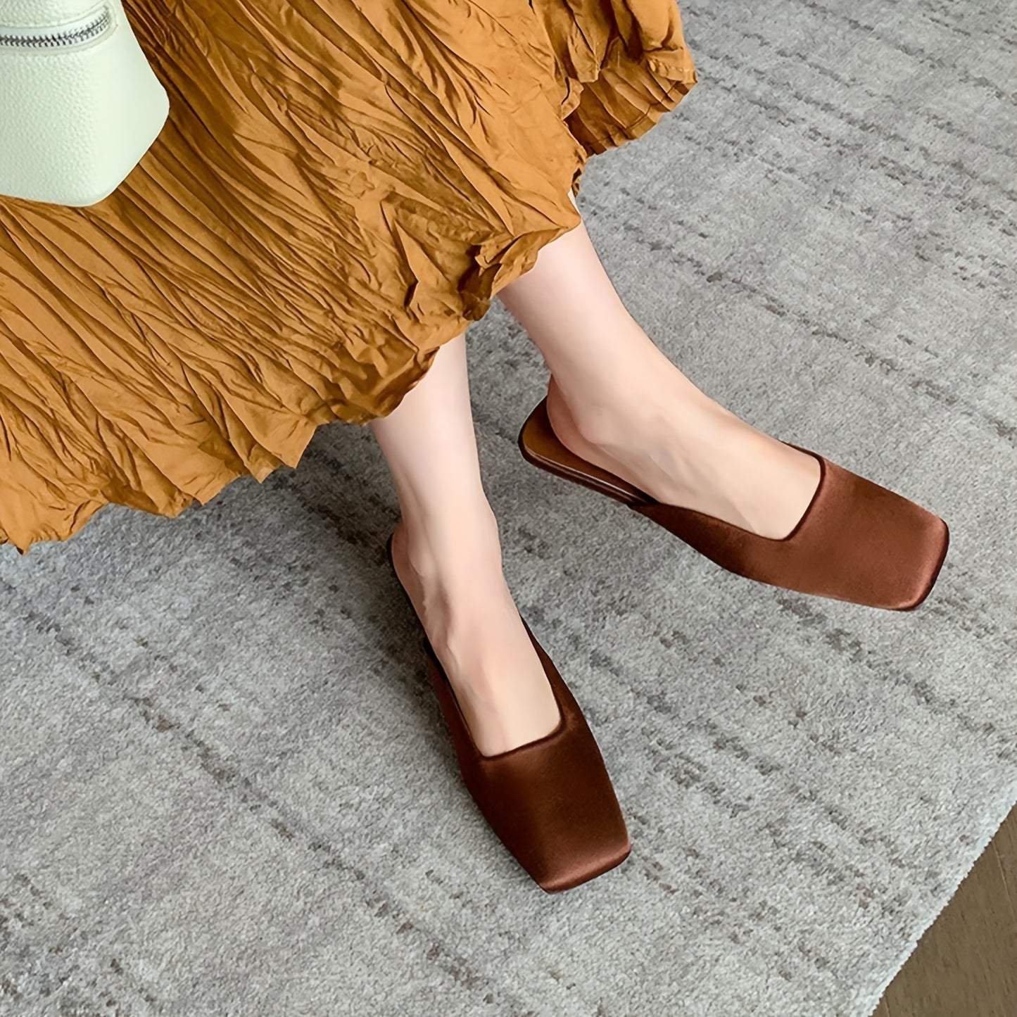 MIKARKA Satin Mules With Square Toe Kitten Heel Non Slip