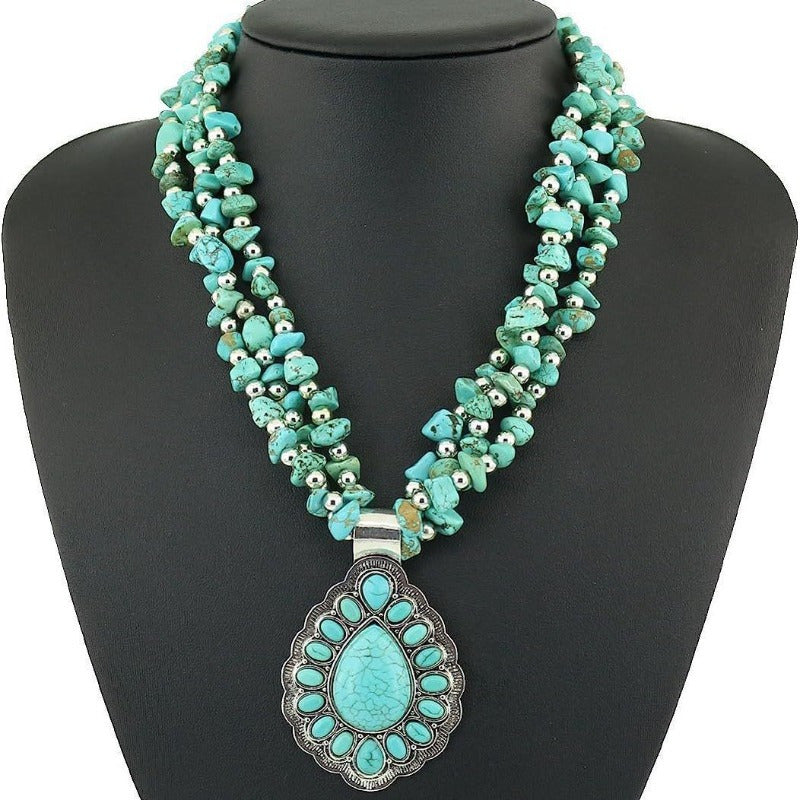 Bohemian Vintage Turquoise Necklace With Teal Gemstones And Intricate Detailing