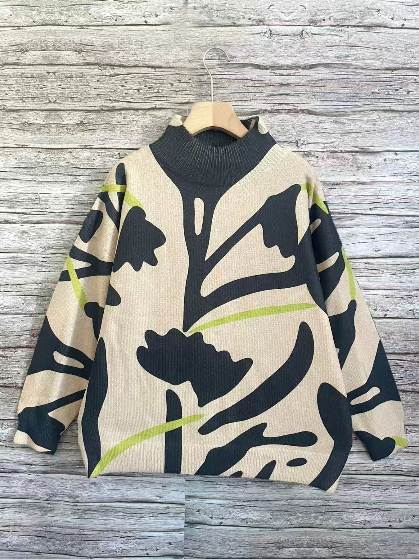 Geometric 3D Print High Neck Hoodie Sweater For Women