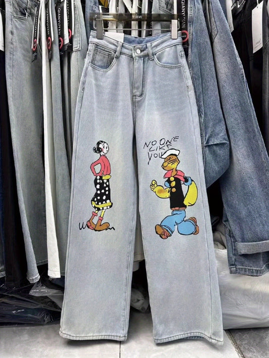 Popeyes Vintage Americana Jeans Women Straight Leg Drawstring Waist