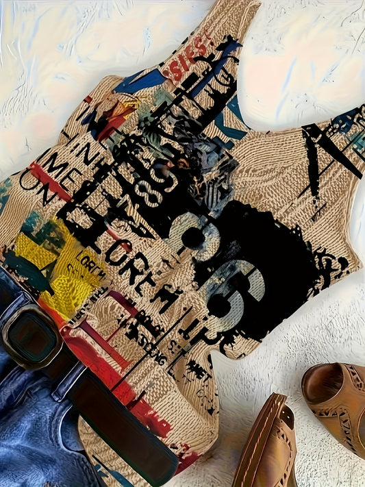 Women Graffiti 3D Print Top Cozy Sweater Vest Casual Wear