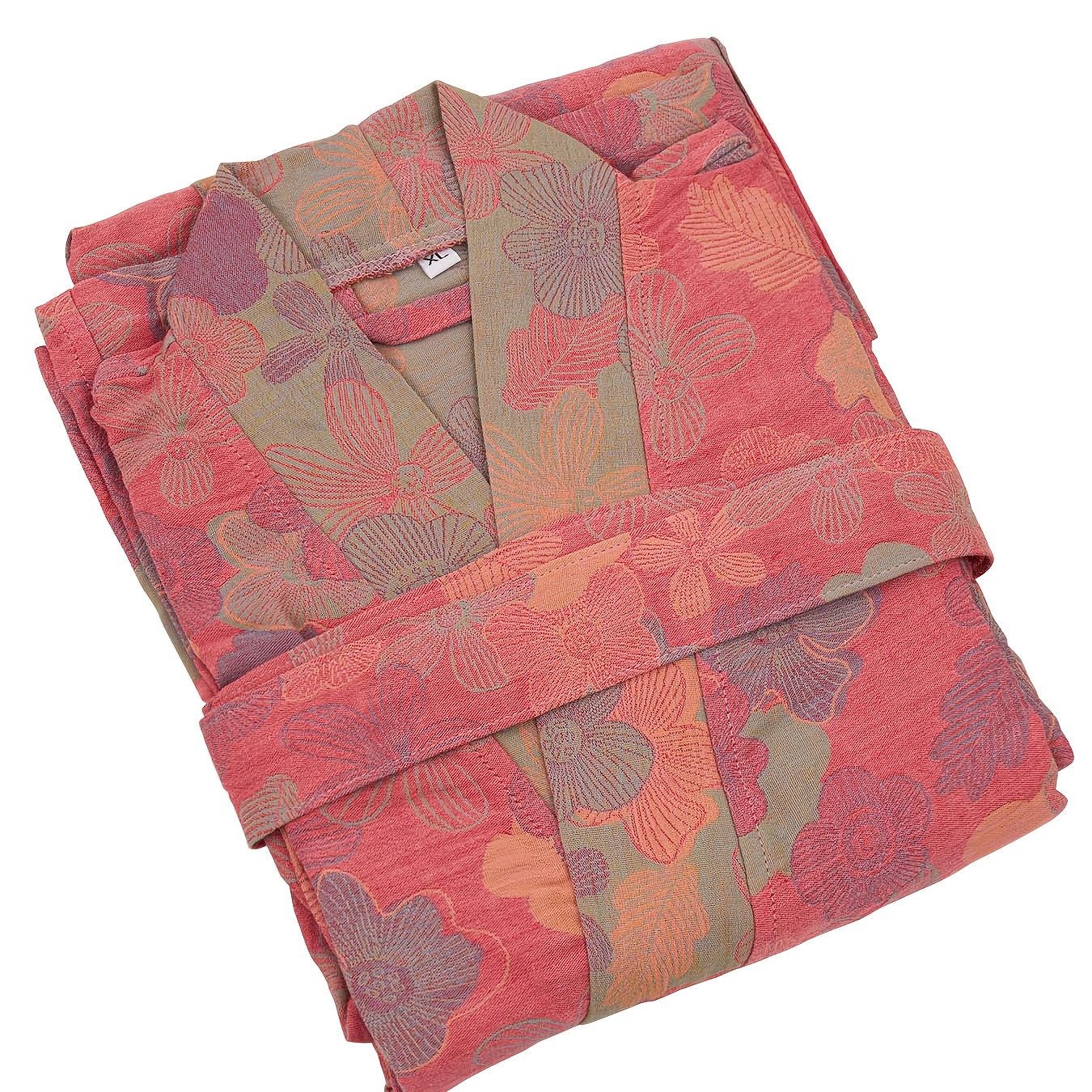 Mach Double Gauze Bathrobe With Pockets Lightweight Bohemian Floral Kimono