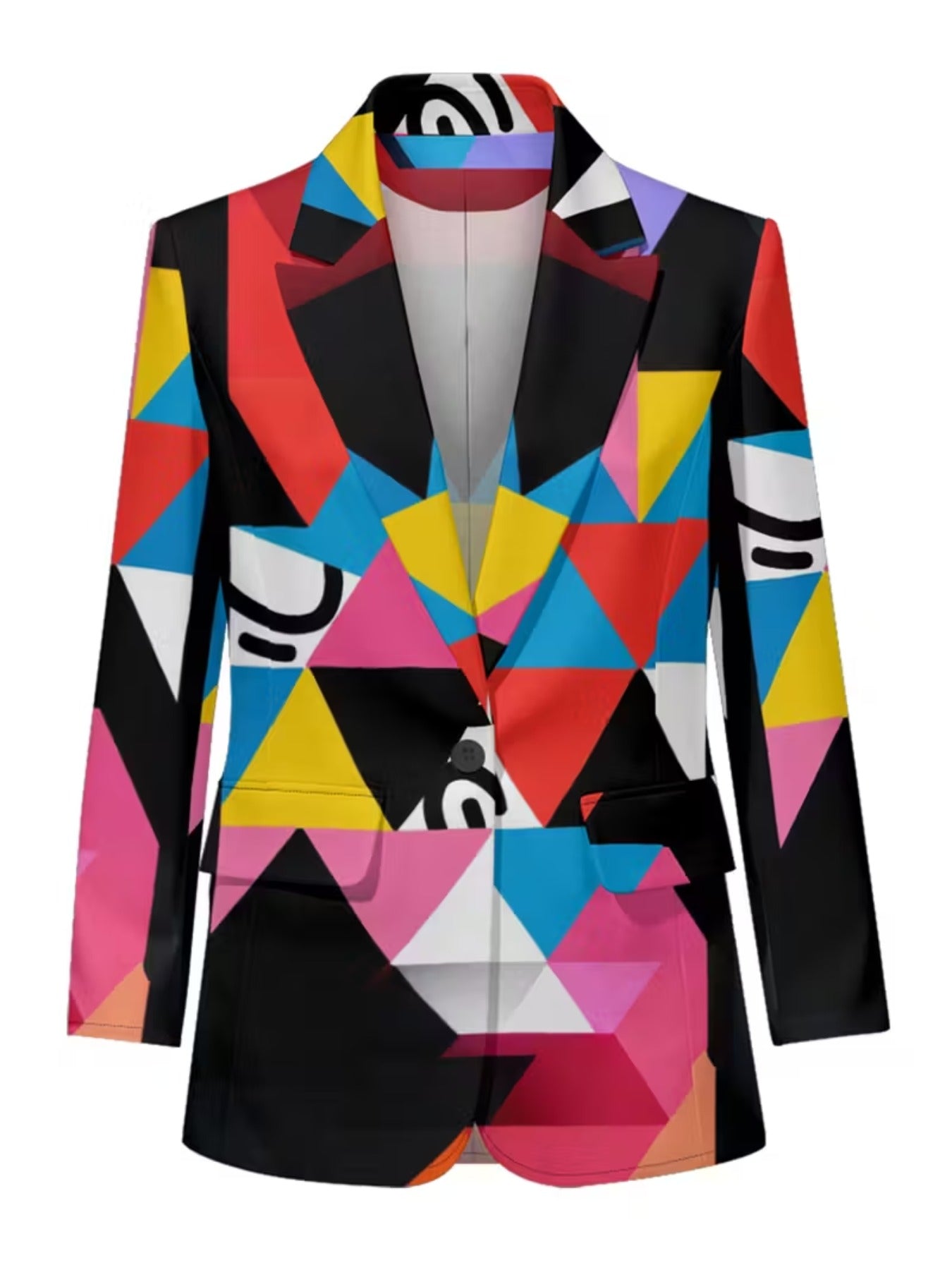 Women's Elegant All Over Print Lapel Collar Jacket With Button Closure