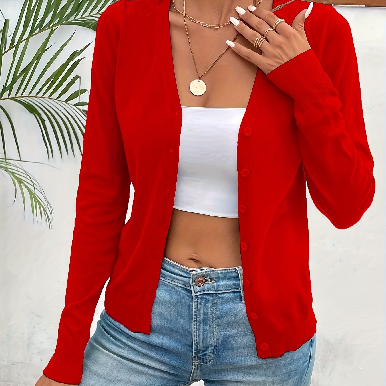 WCQ Women’s Buttoned Cardigan Sweater With V Neck And Stretch