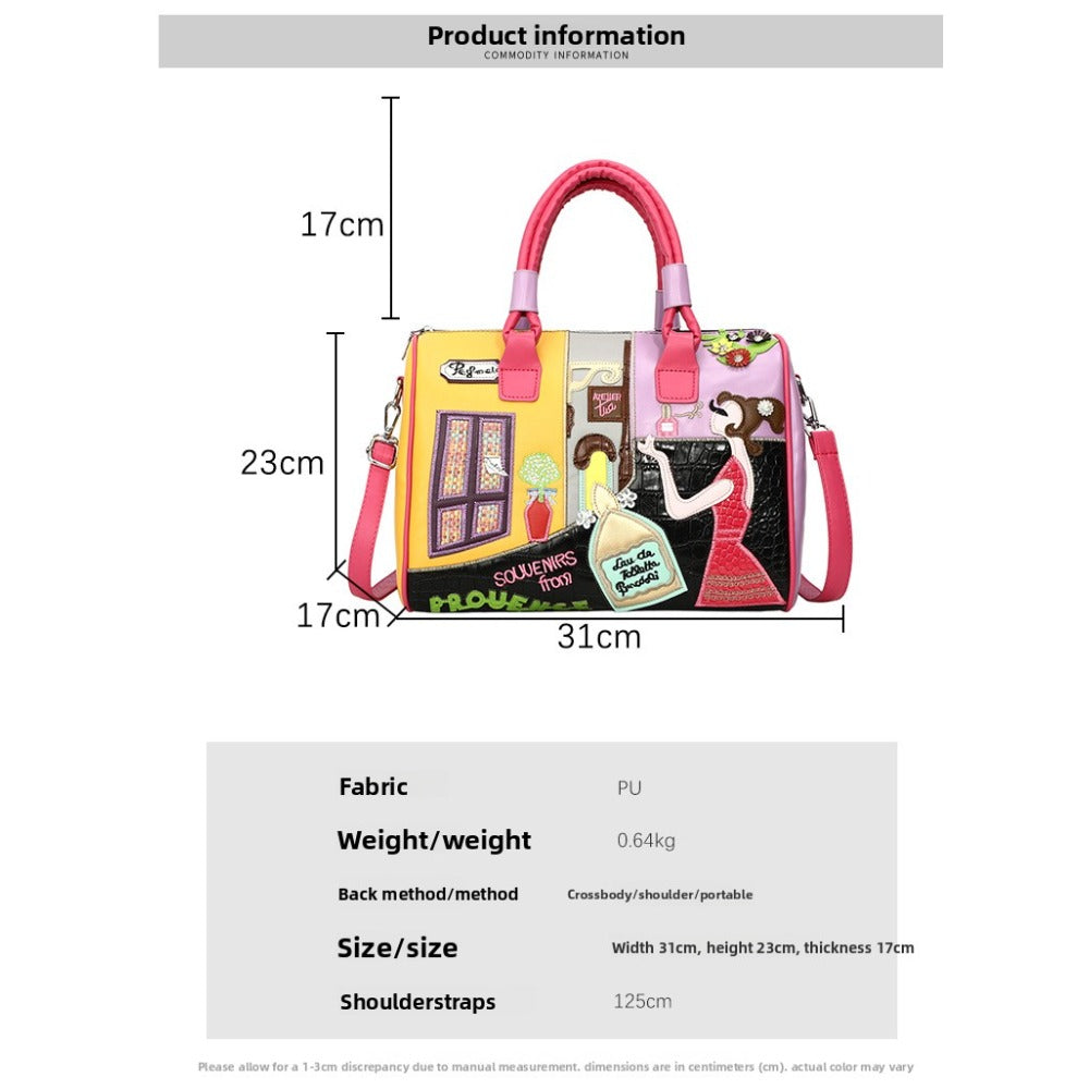 Boho Chic Boston Bag With Embroidery Patchwork Crossbody