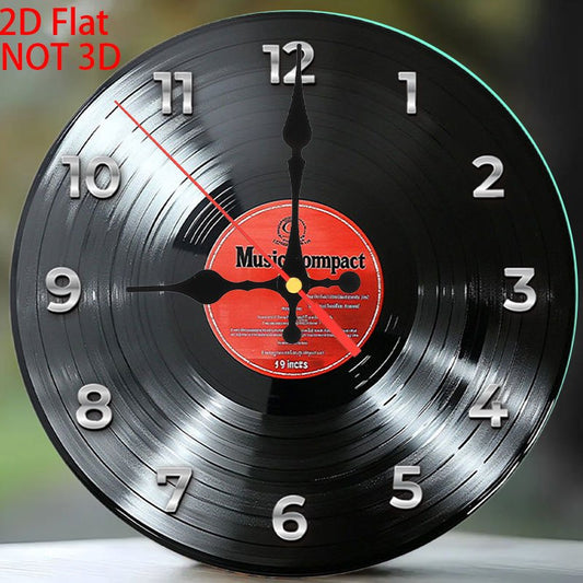 Retro Vinyl Record Wooden Wall Clock Digital Display