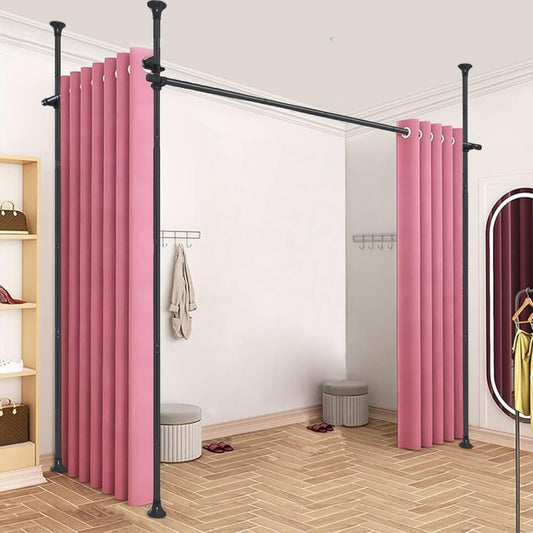 No Drilling Freestanding Room Divider With Tension Rod For Privacy Screen And Space Partition