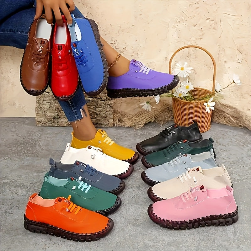 CEDUOOUO All Season Casual Sneakers For Women Round Toe PU