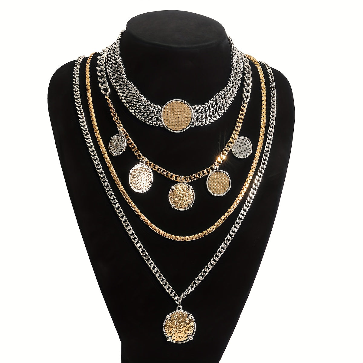 Vintage Elegant Multi Layer Round Pendant Necklace Set Evening Wear