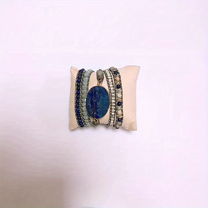 Boho Natural Jasper Druzy Leather Bracelet For Men Women