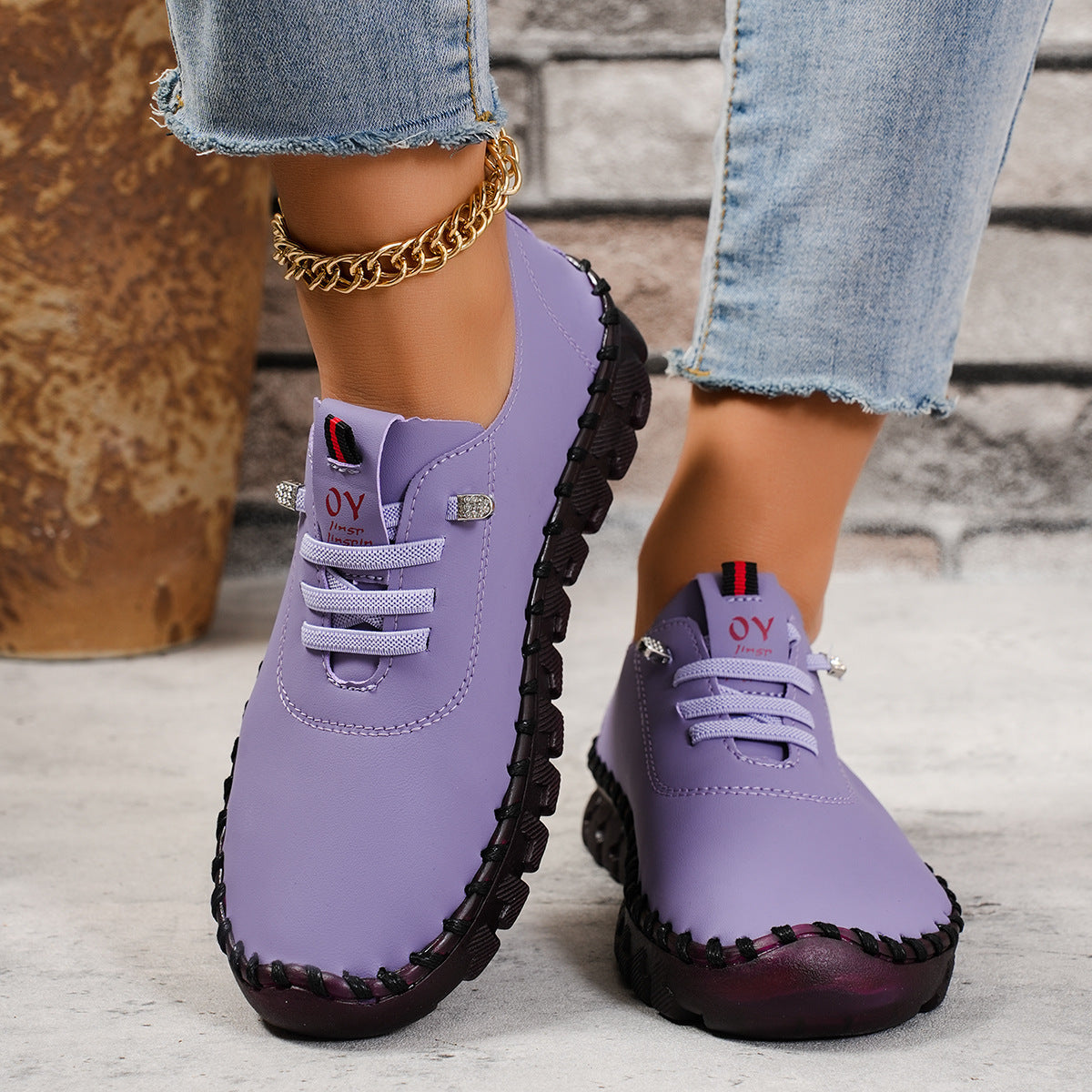 CEDUOOUO All Season Casual Sneakers For Women Round Toe PU