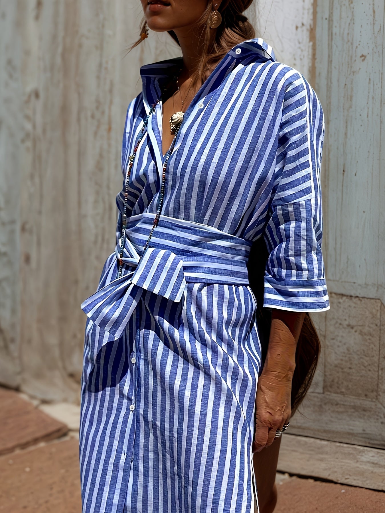 Adu Womens Shirt Dress Belted Waist Machine Washable