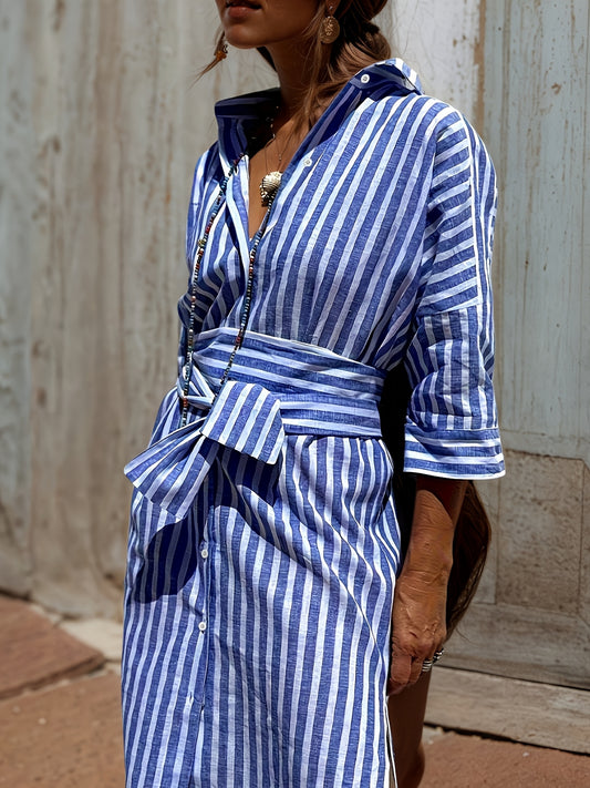 Adu Womens Shirt Dress Belted Waist Machine Washable