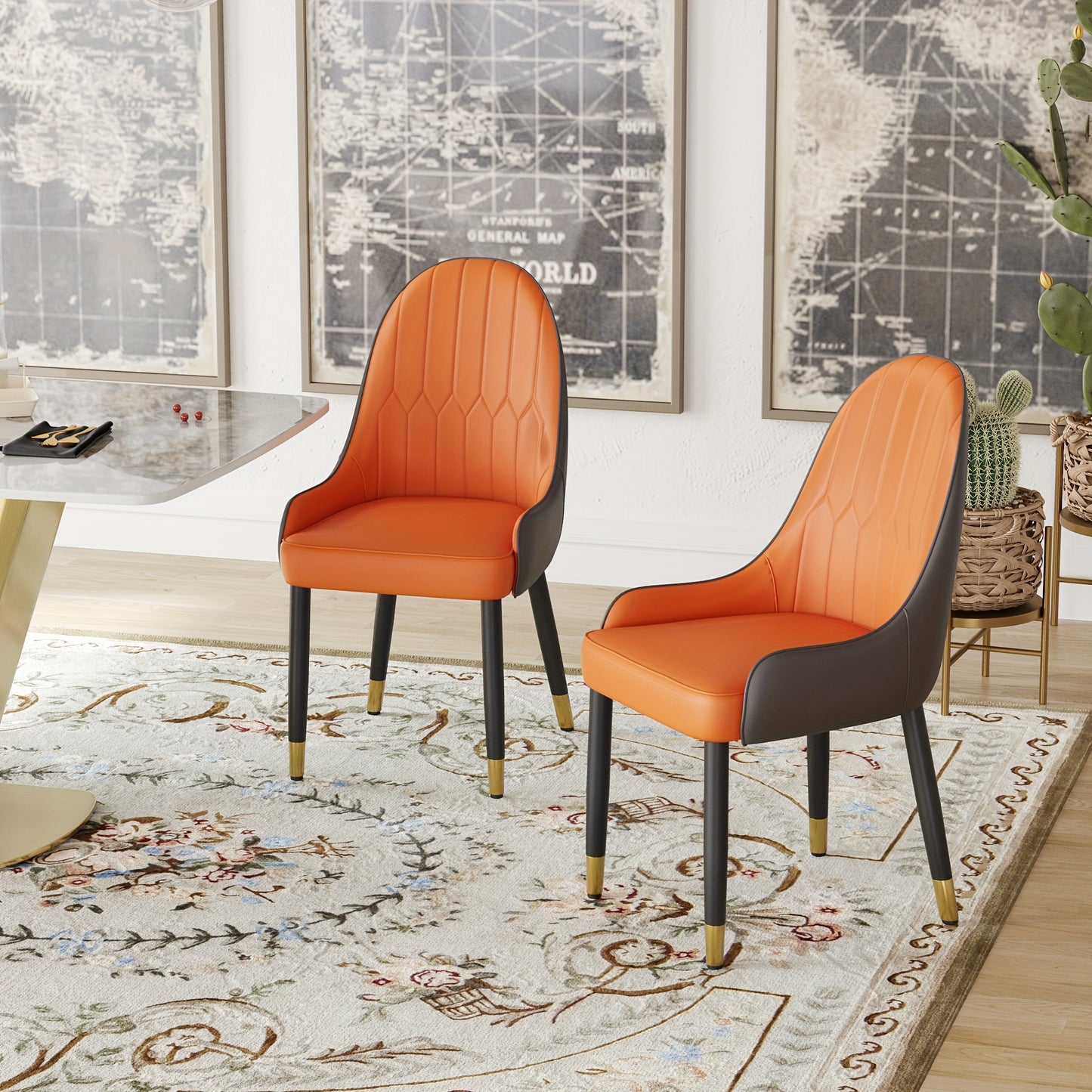 Upholstered Faux Leather Dining Chairs Set of 2 with Golden Metal Frame and Backrest for Living Room and Dining Room