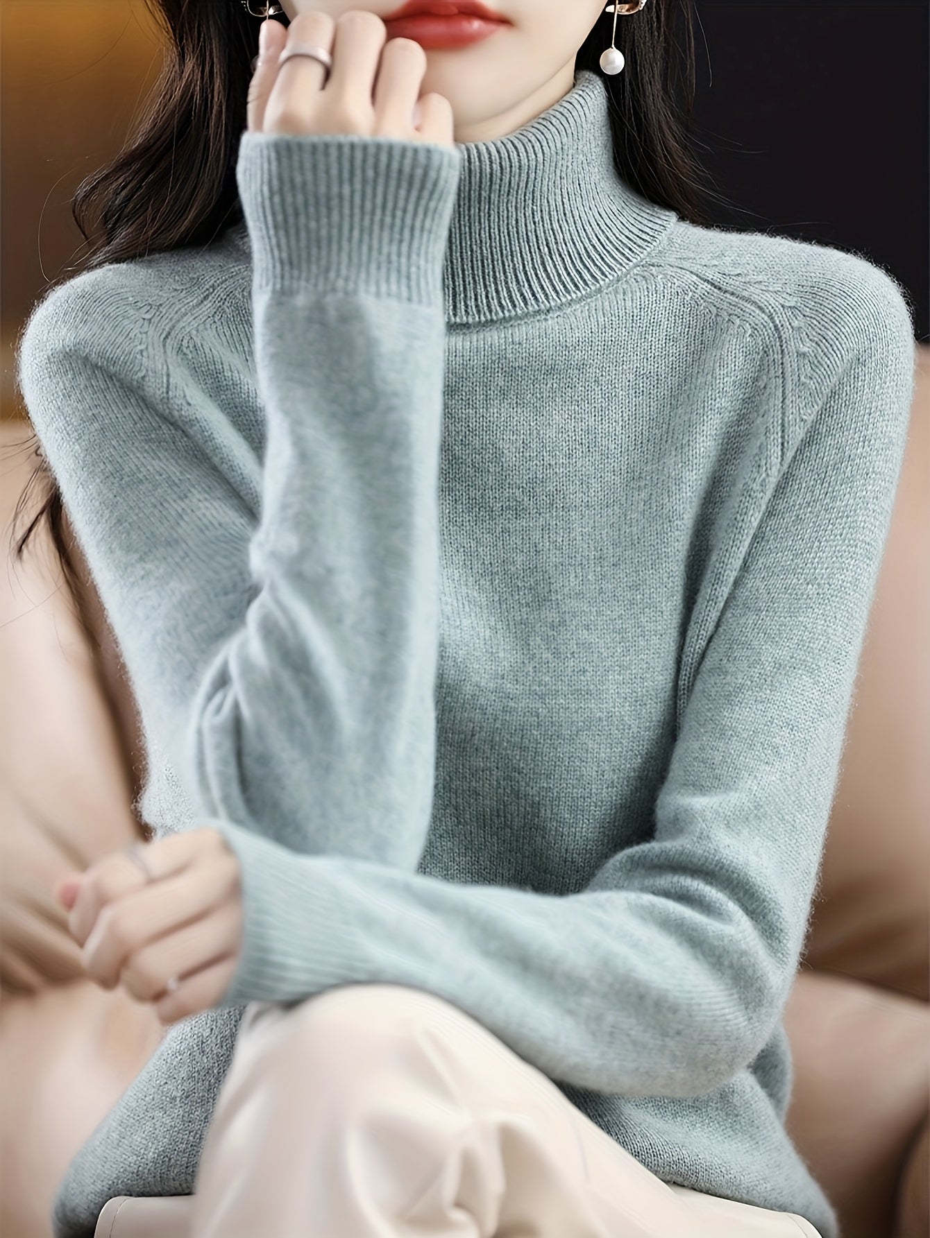 FMEC Soft Turtleneck Sweater Women High Neck Knit