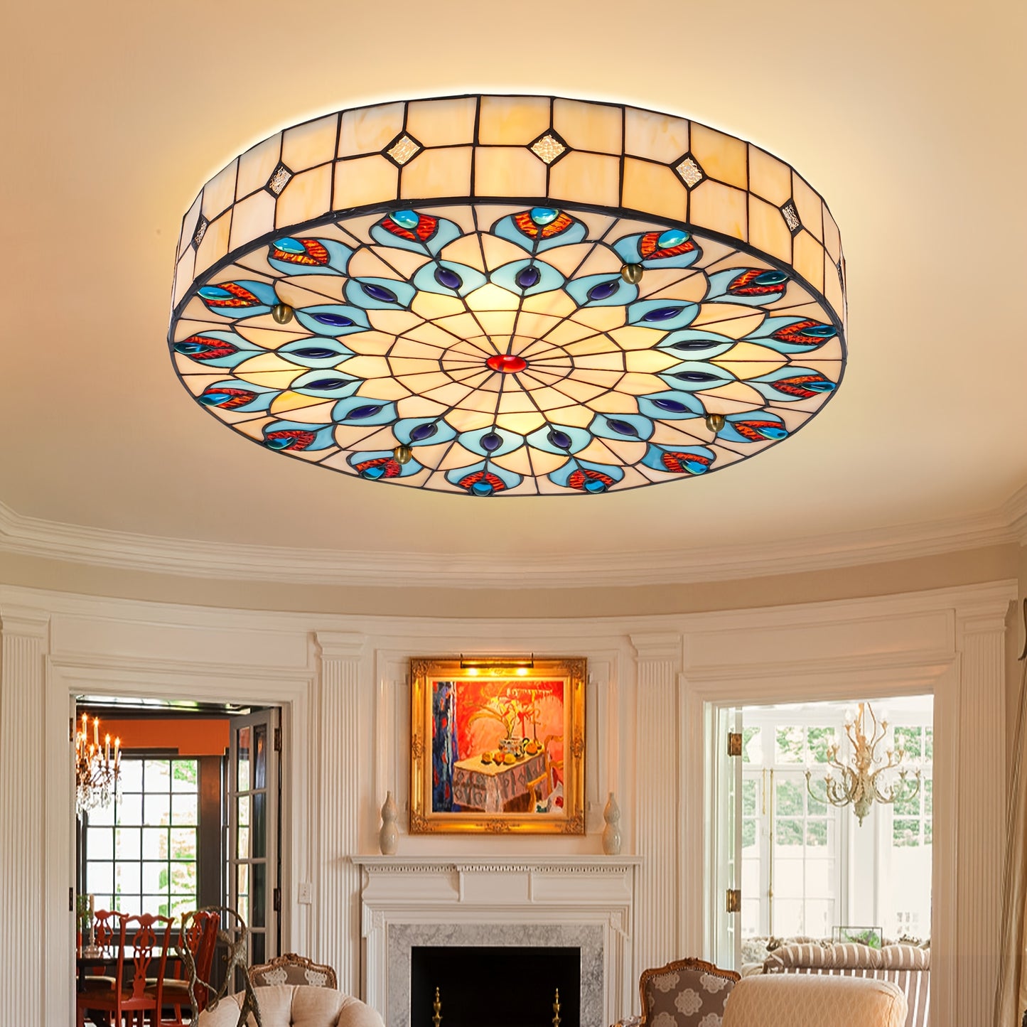 Rustic Style Flush Mount Ceiling Light Chandelier Fixture With E26 Base Handcrafted Multicolor Indoor Use