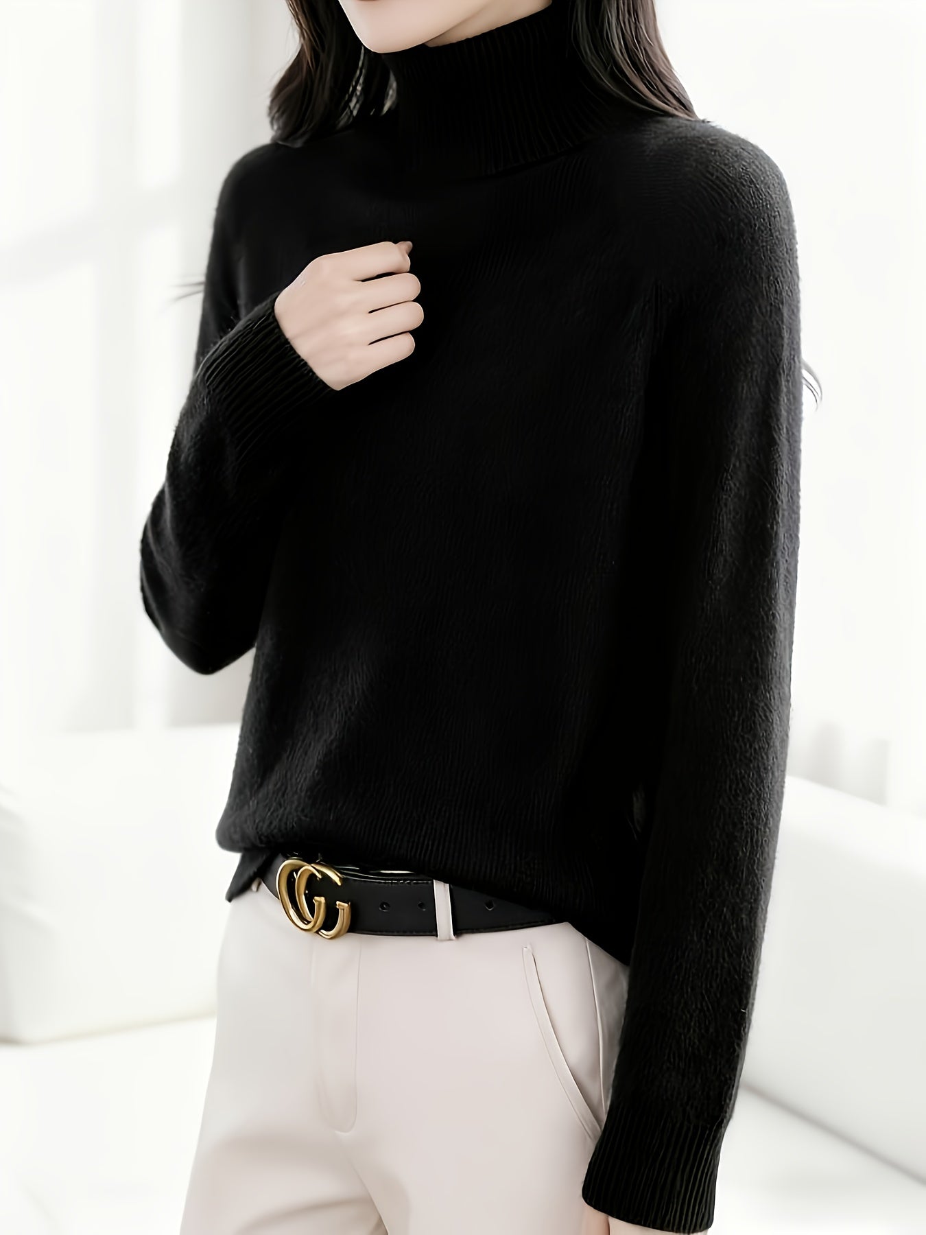 FMEC Soft Turtleneck Sweater Women High Neck Knit
