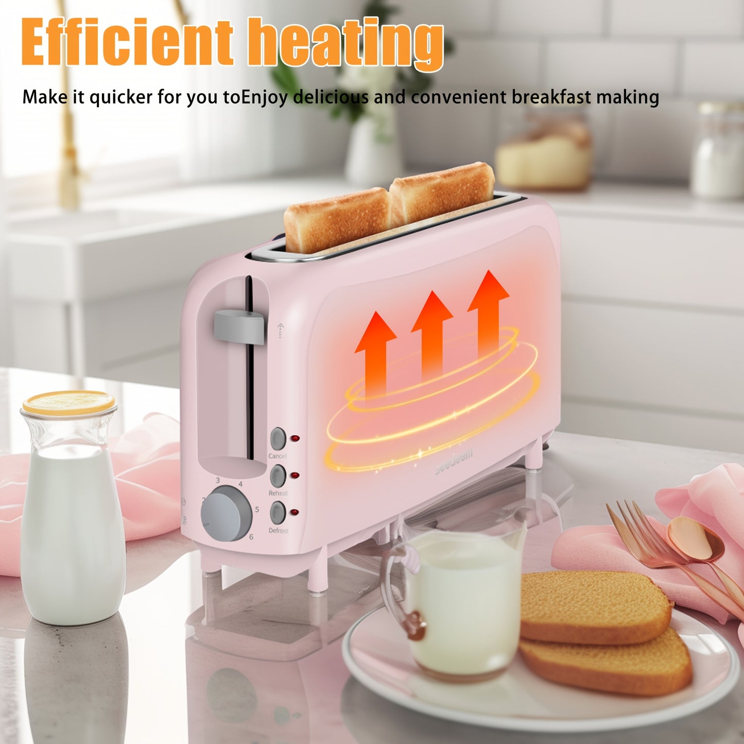 Slim 2-Slice Toaster With 6 Shade Settings Defrost Reheat Cancel Removable Crumb Tray And Compact Design