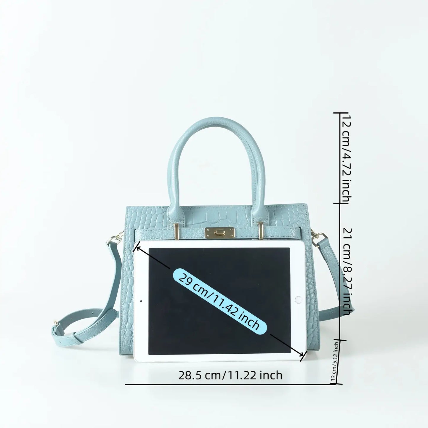 Crocodile-Texture Leather Handbag With Detachable Strap And Zipper