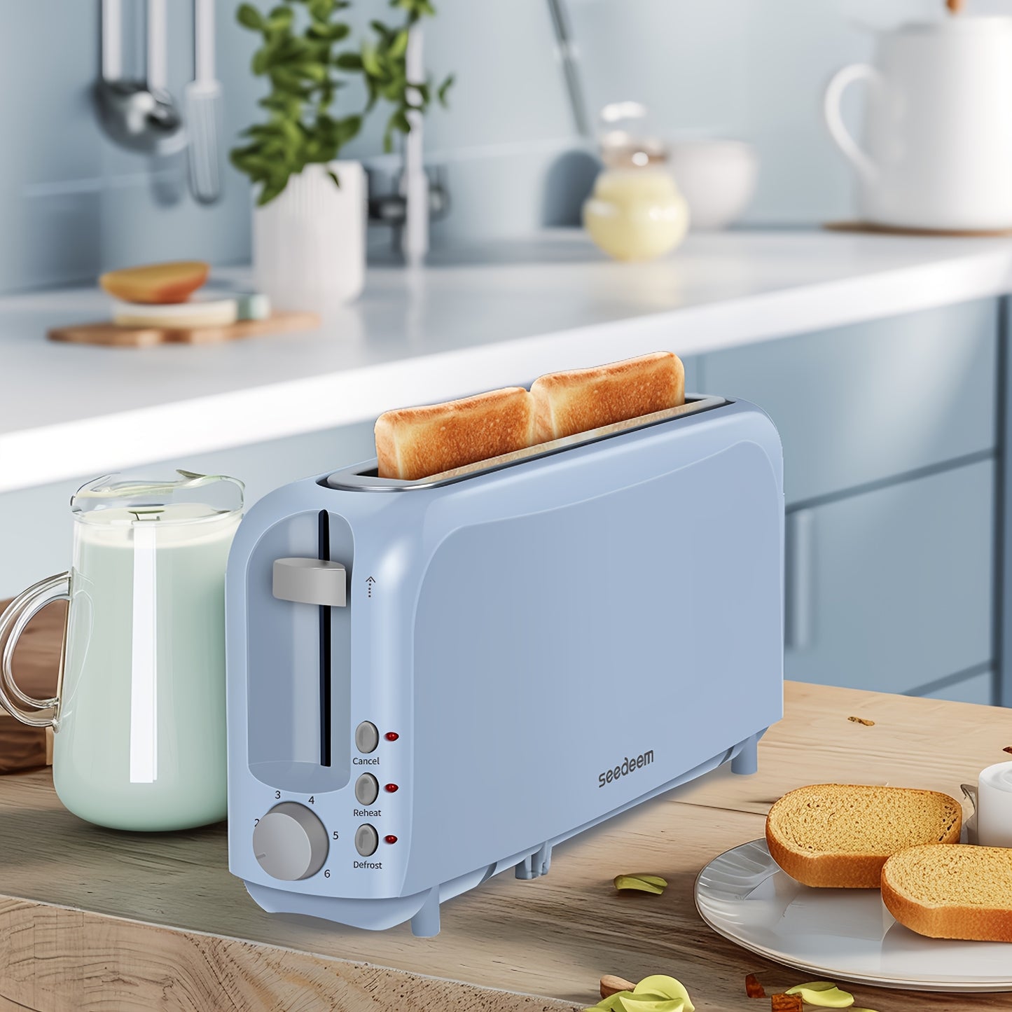 Slim 2-Slice Toaster With 6 Shade Settings Defrost Reheat Cancel Removable Crumb Tray And Compact Design