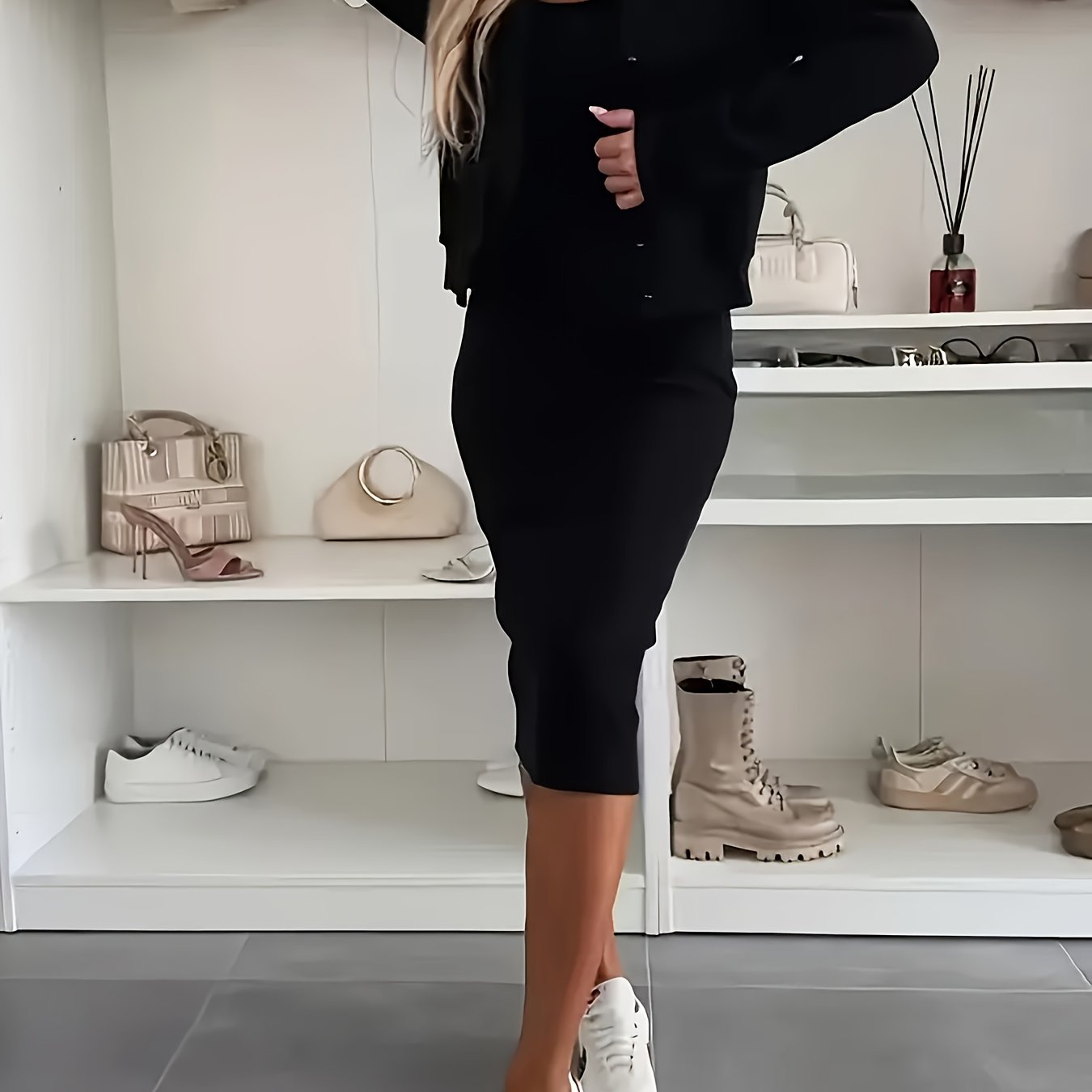 LRIKNUWSTLE Two-Piece Cotton Dress Set Cardigan For Women