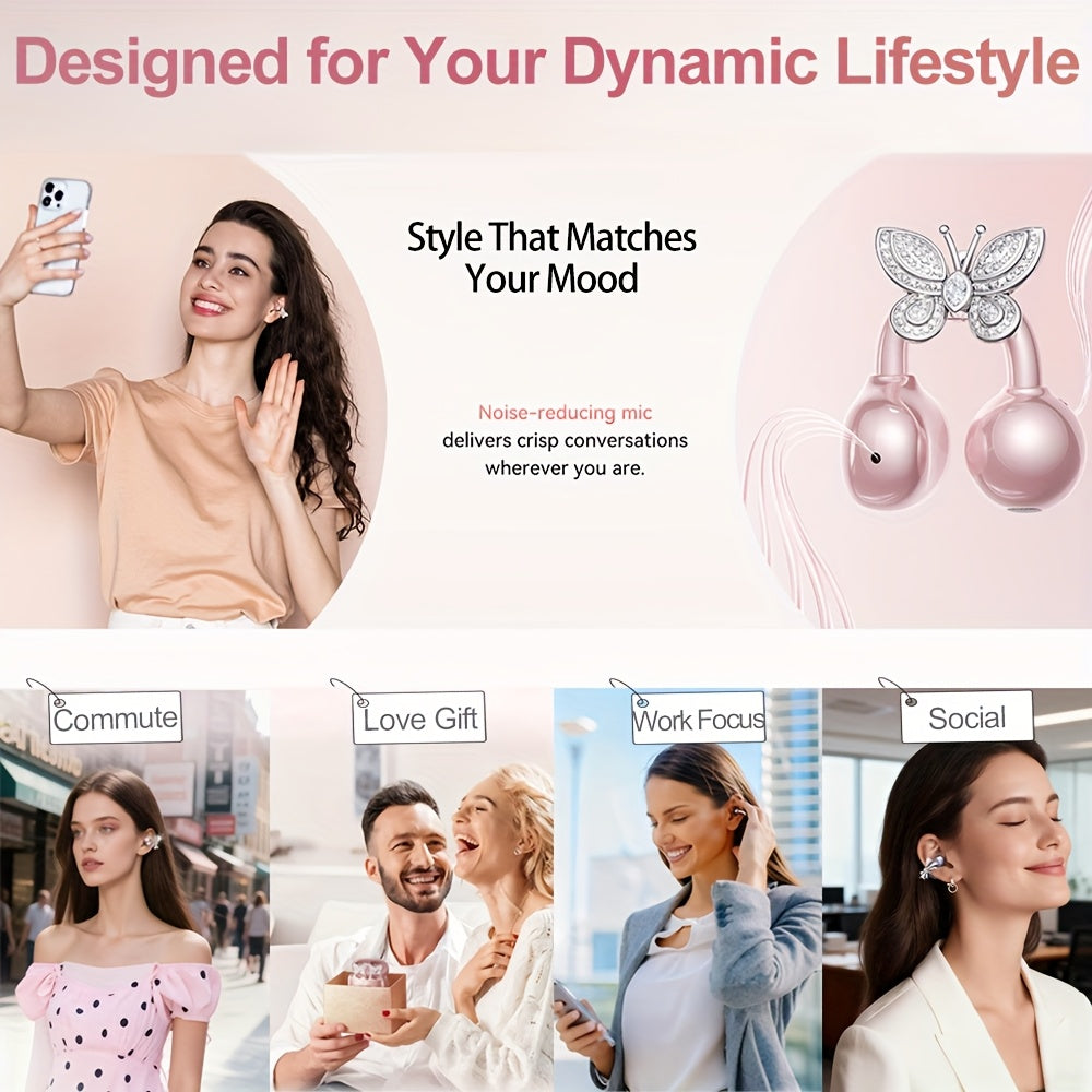 Kinglucky I121 Wireless Earbuds With Detachable Gemstone Earrings Bluetooth 5.4 HiFi Stereo ANC For Exercise Outdoors