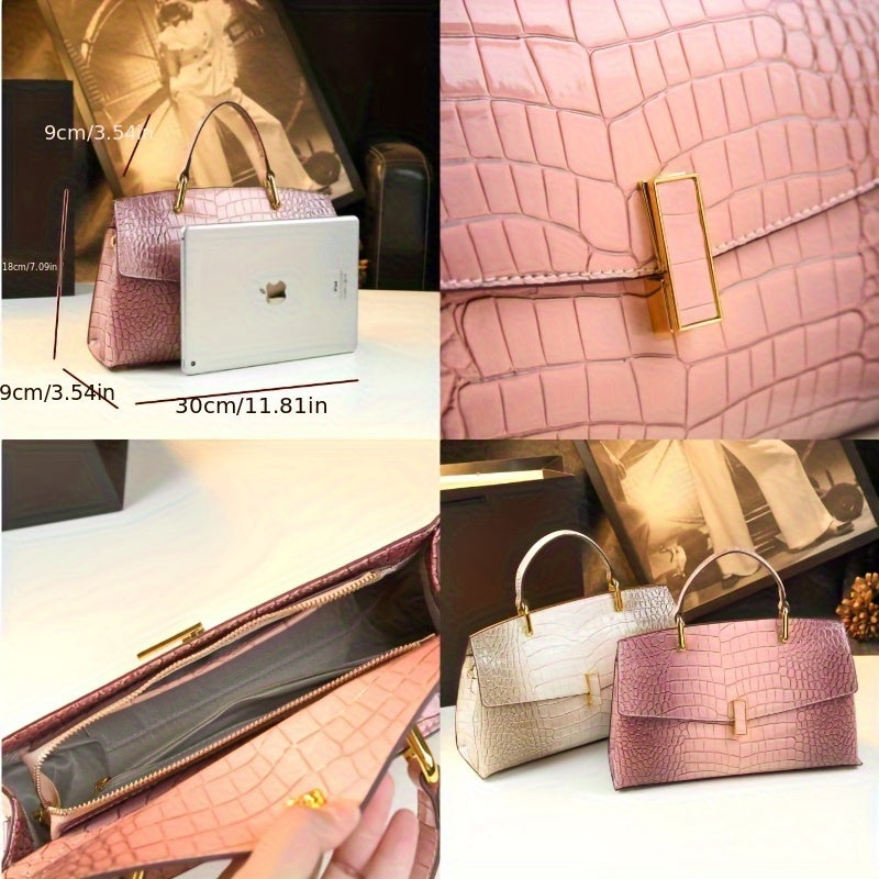 Genuine Leather CrocodilePrint Handbag For Women With Magnetic Closure Crossbody