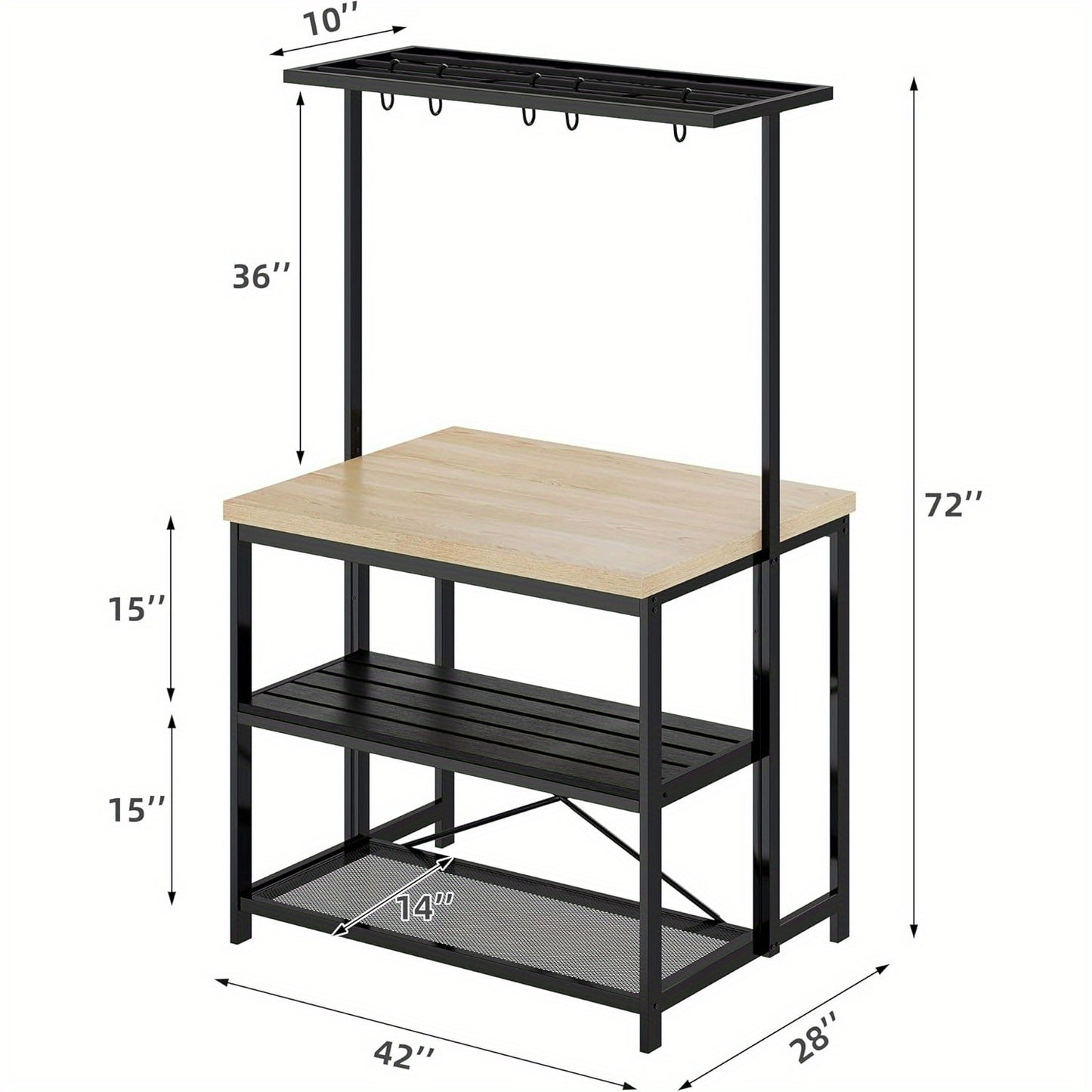 Merxeng Kitchen Island Bakers Rack With 3-Tier Storage