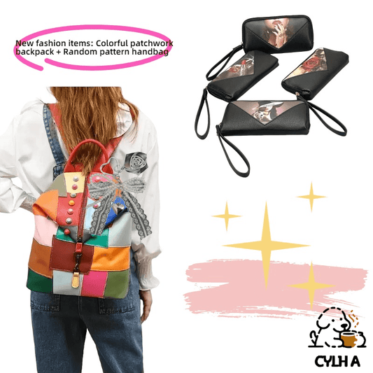 Patchwork Leather Backpack And Handbag With Pattern