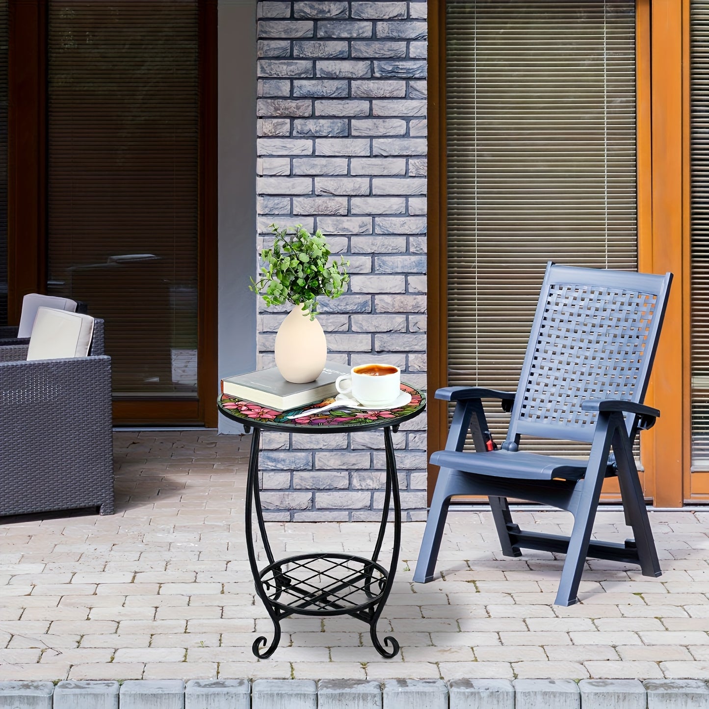 GOTFLYO Round Multifunctional End Table With Storage Shelf And Scroll Accent Easy Assembly