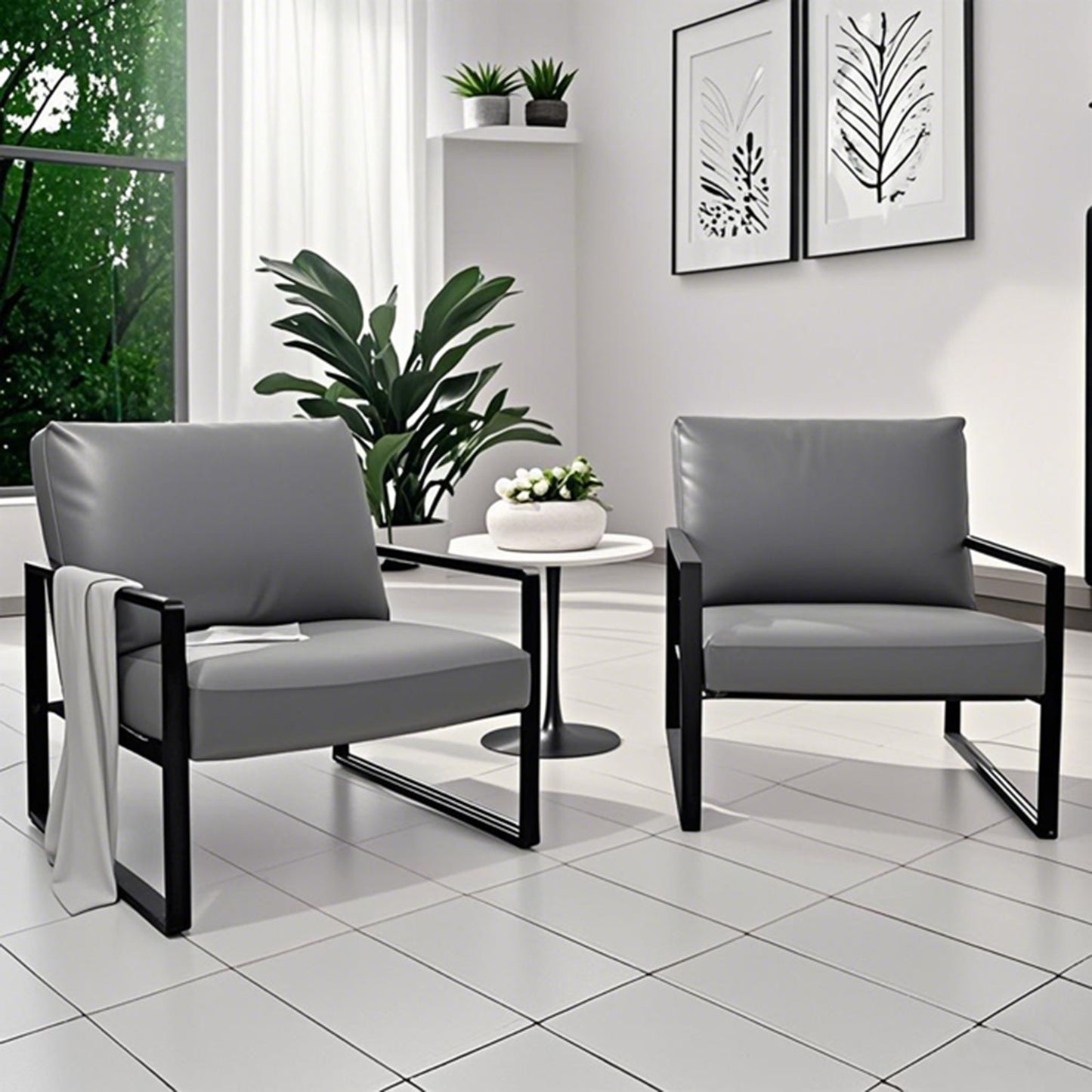 LTTROMAT Modern Accent Chair Set Of 2 Faux Leather Armchairs