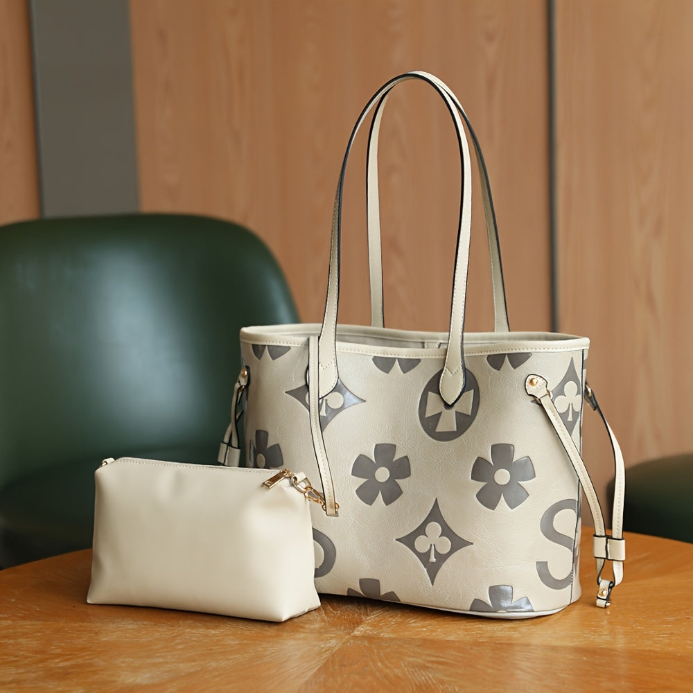 Monogram Tote Bag For Women In Faux Leather With Buckle