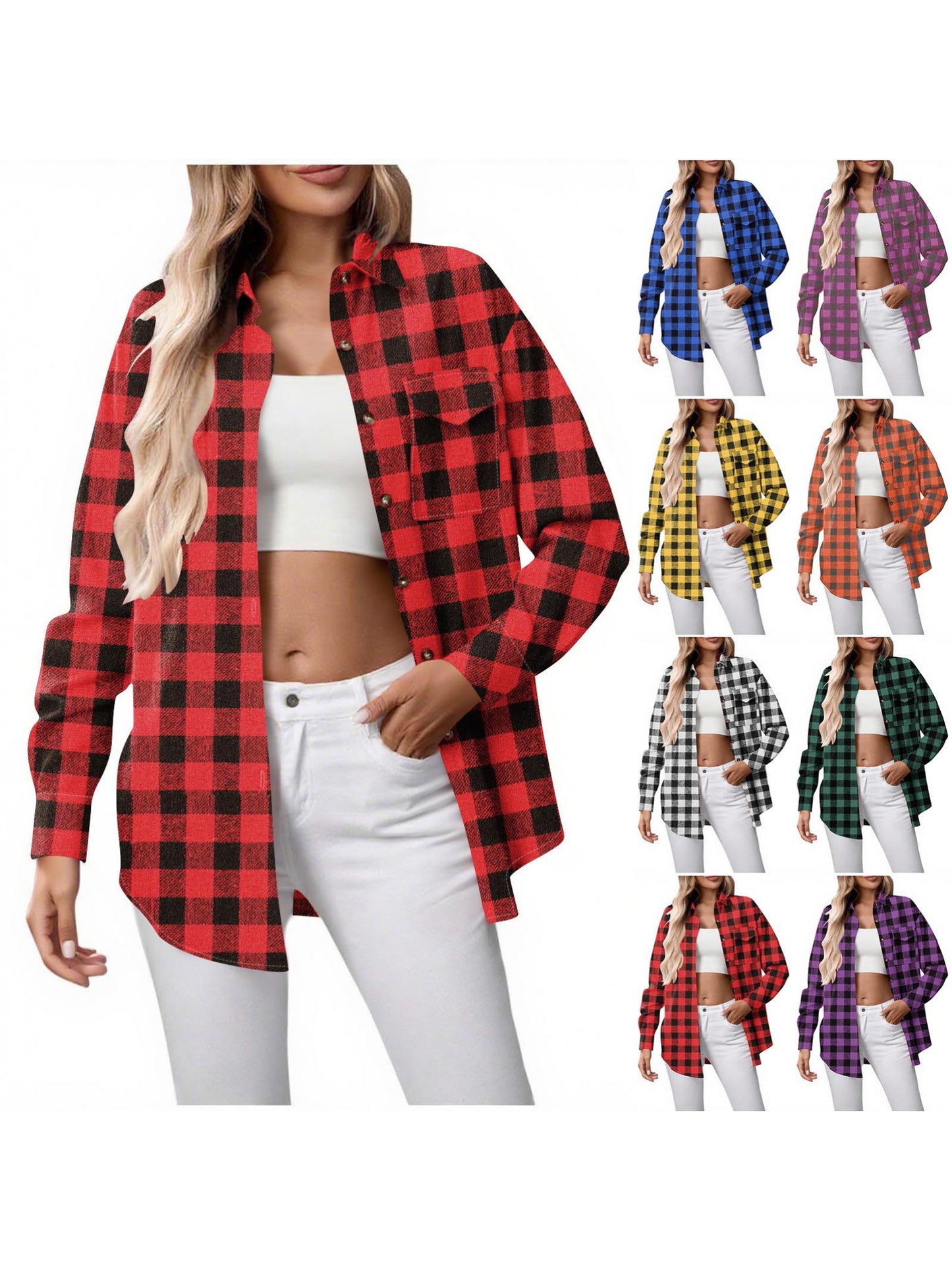 XECVKR Buffalo Plaid Flannel Shirt For Women Long Sleeve